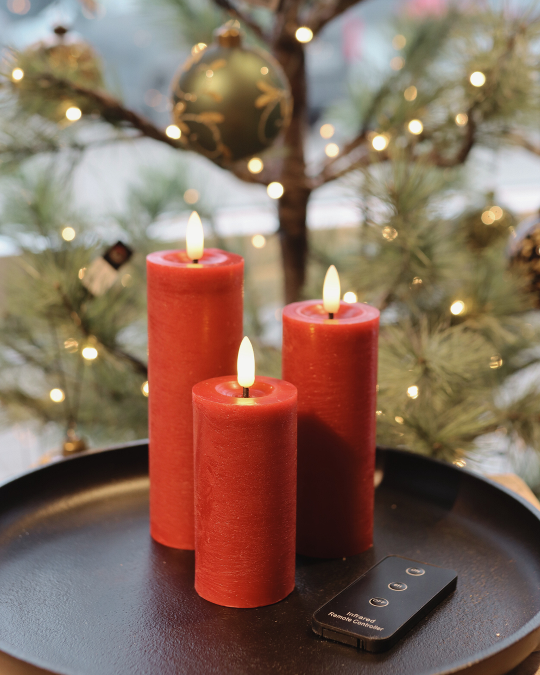 Rotes LED-Kerzenset mit 3 Stumpenkerzen und Fernbedienung - Nordicflame-de