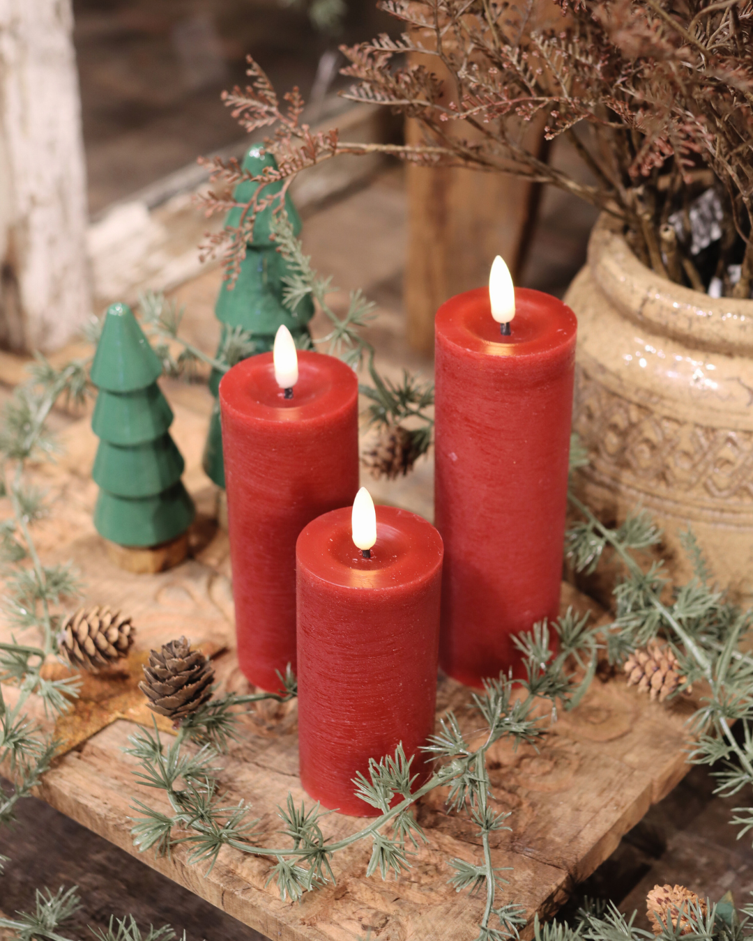 Rotes LED-Kerzenset mit 3 Stumpenkerzen und Fernbedienung - Nordicflame-de