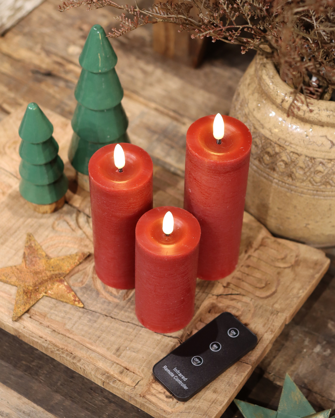 Rotes LED-Kerzenset mit 3 Stumpenkerzen und Fernbedienung - Nordicflame-de