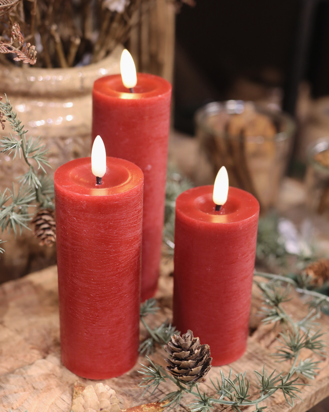 Rotes LED-Kerzenset mit 3 Stumpenkerzen und Fernbedienung - Nordicflame-de