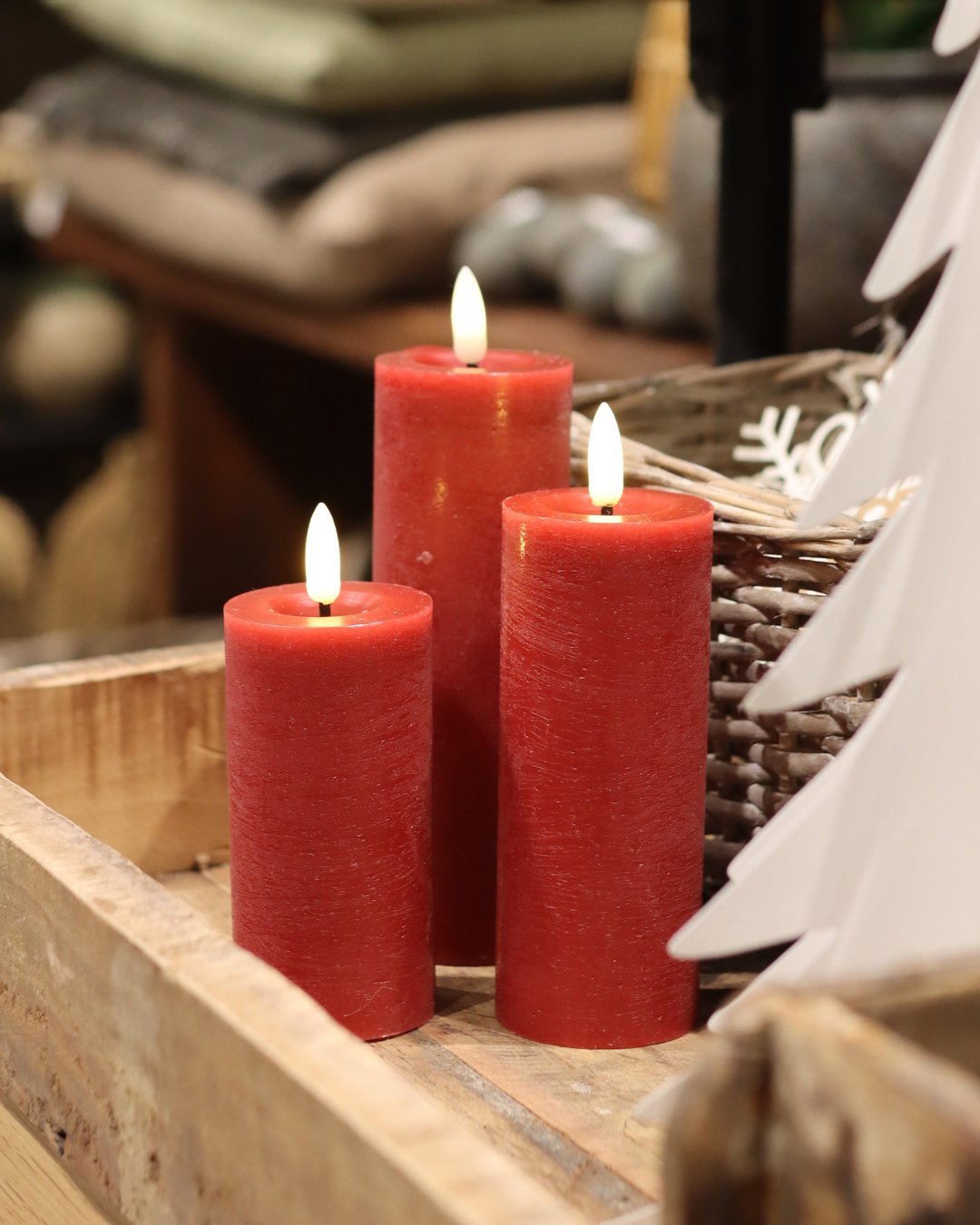 Rotes LED-Kerzenset mit 3 Stumpenkerzen und Fernbedienung - Nordicflame-de