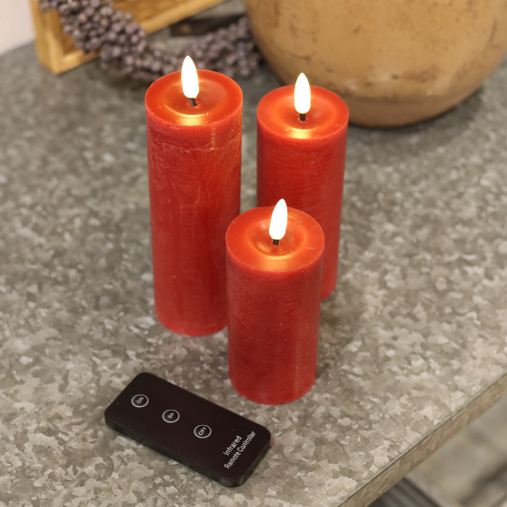 Rotes LED-Kerzenset mit 3 Stumpenkerzen und Fernbedienung - Nordicflame-de