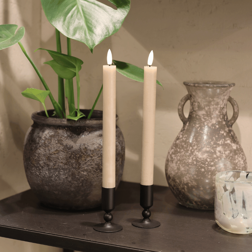 Sandfarben 2er-Set LED Stabkerzen (22,5 cm) - 3D Flamme - Nordicflame-de