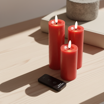 Rotes LED-Kerzenset mit 3 Stumpenkerzen und Fernbedienung
