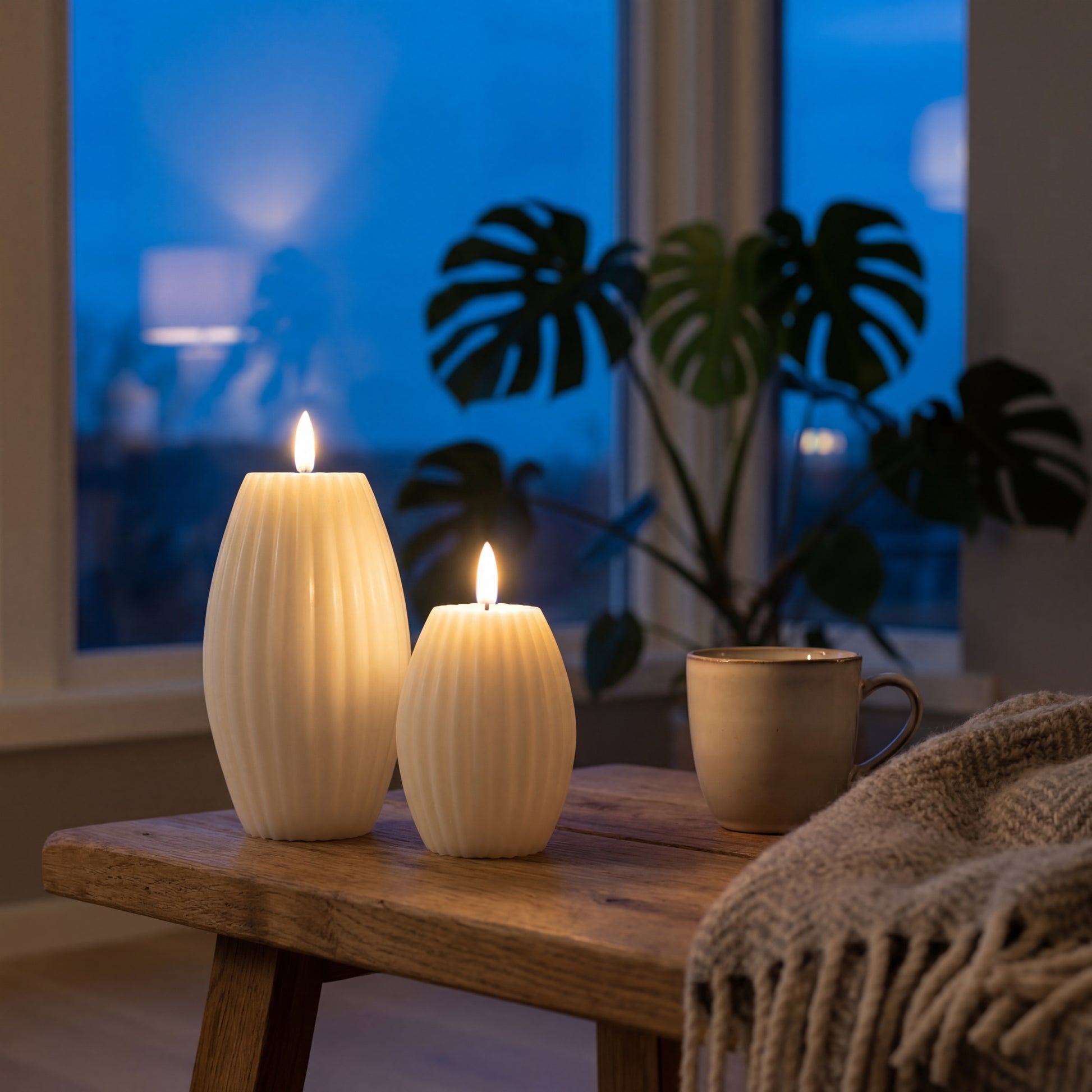 Gerillt LED-Kerzen aus echtem Wachs – 2er-Set Giftbox | Delight – Weiß